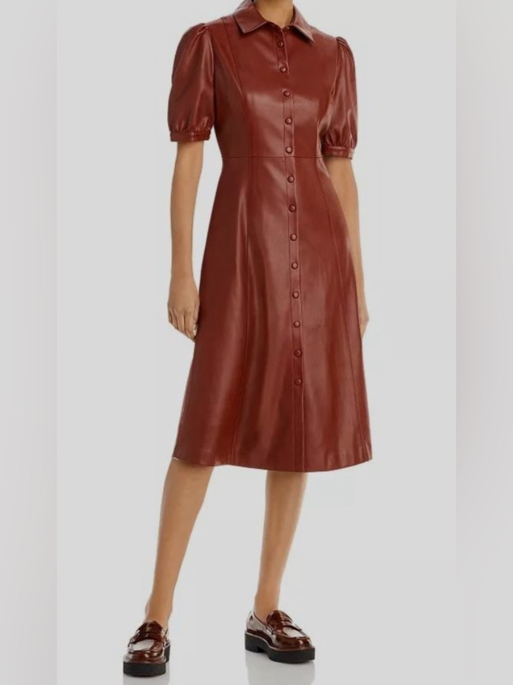 Tahari Button-Front Faux Leather Midi Skirt - Rust